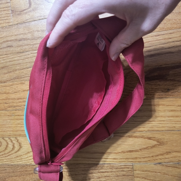 Adidas small mini shoulder bag, 9.5x5x3", pinkish red and aqua/blue color - Picture 11 of 15